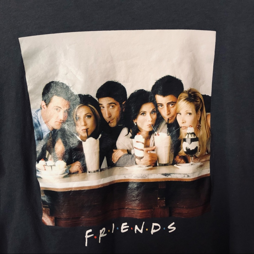 FRIENDS Dark Gray T-Shirt Group Drinking Milkshake